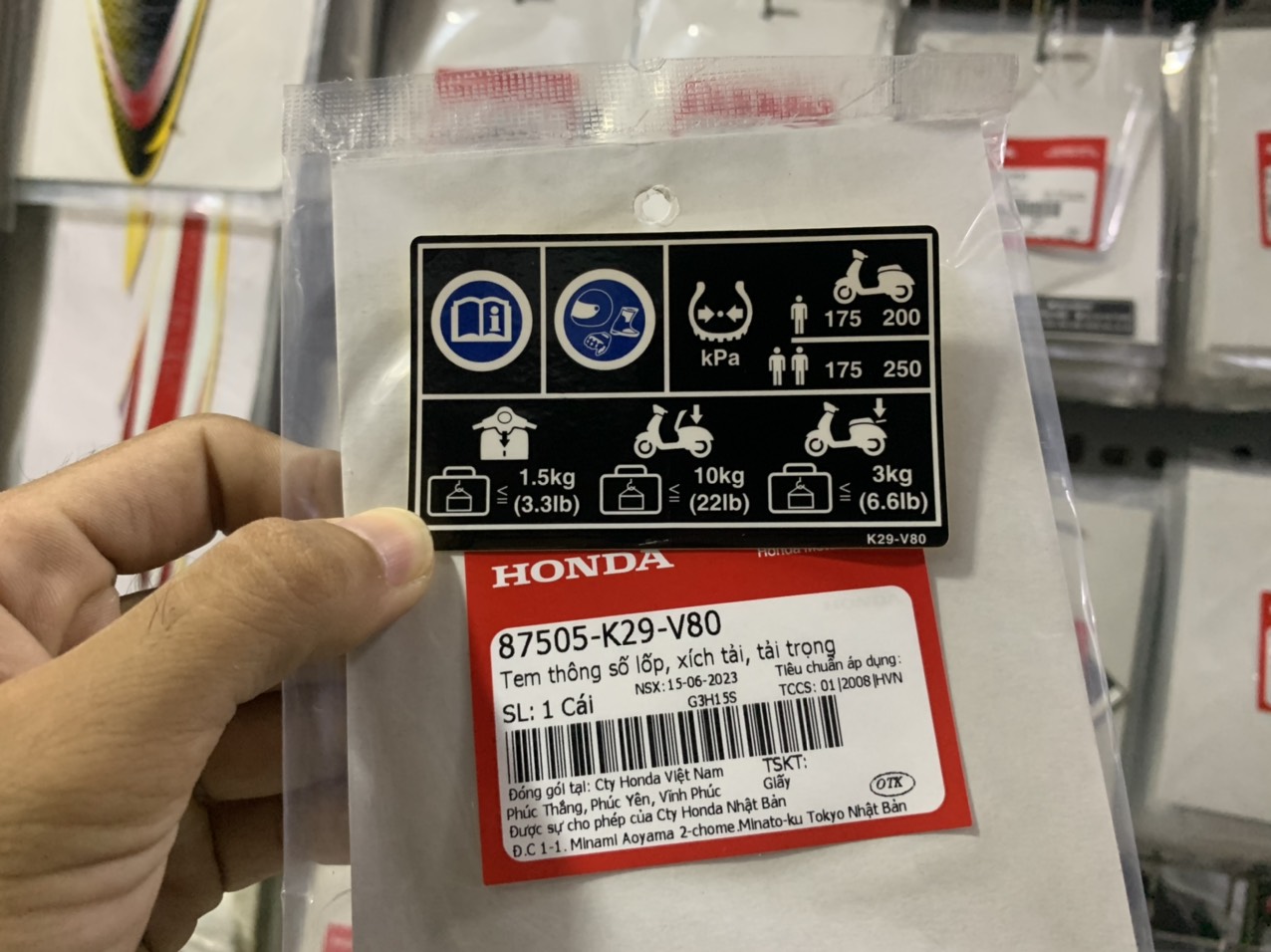 Tem thông số lốp SH Mode ABS zin (1 Miếng)