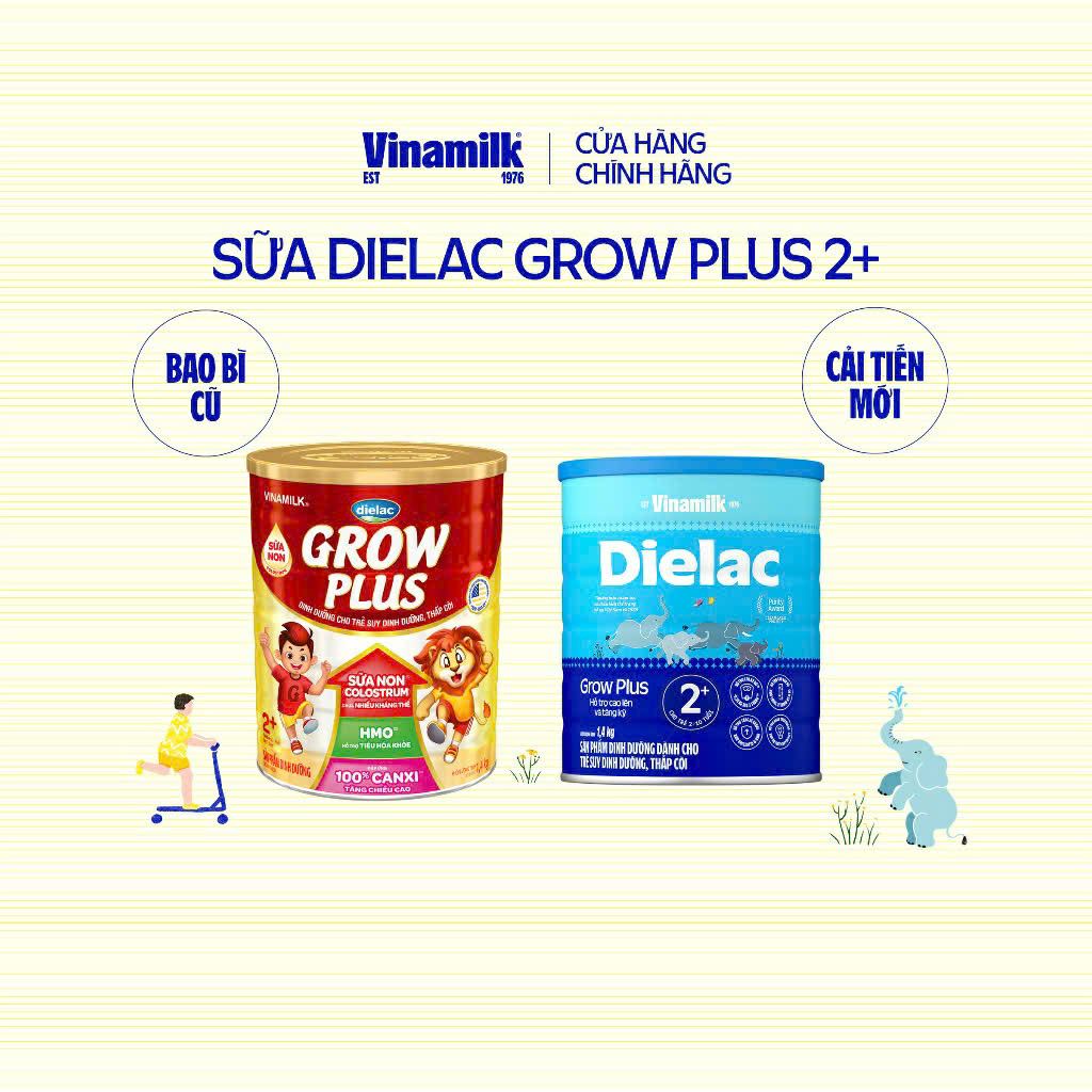 (Mẫu Mới) Sữa Bột Vinamilk Dielac Grow Plus 2+ Hộp 1400g.