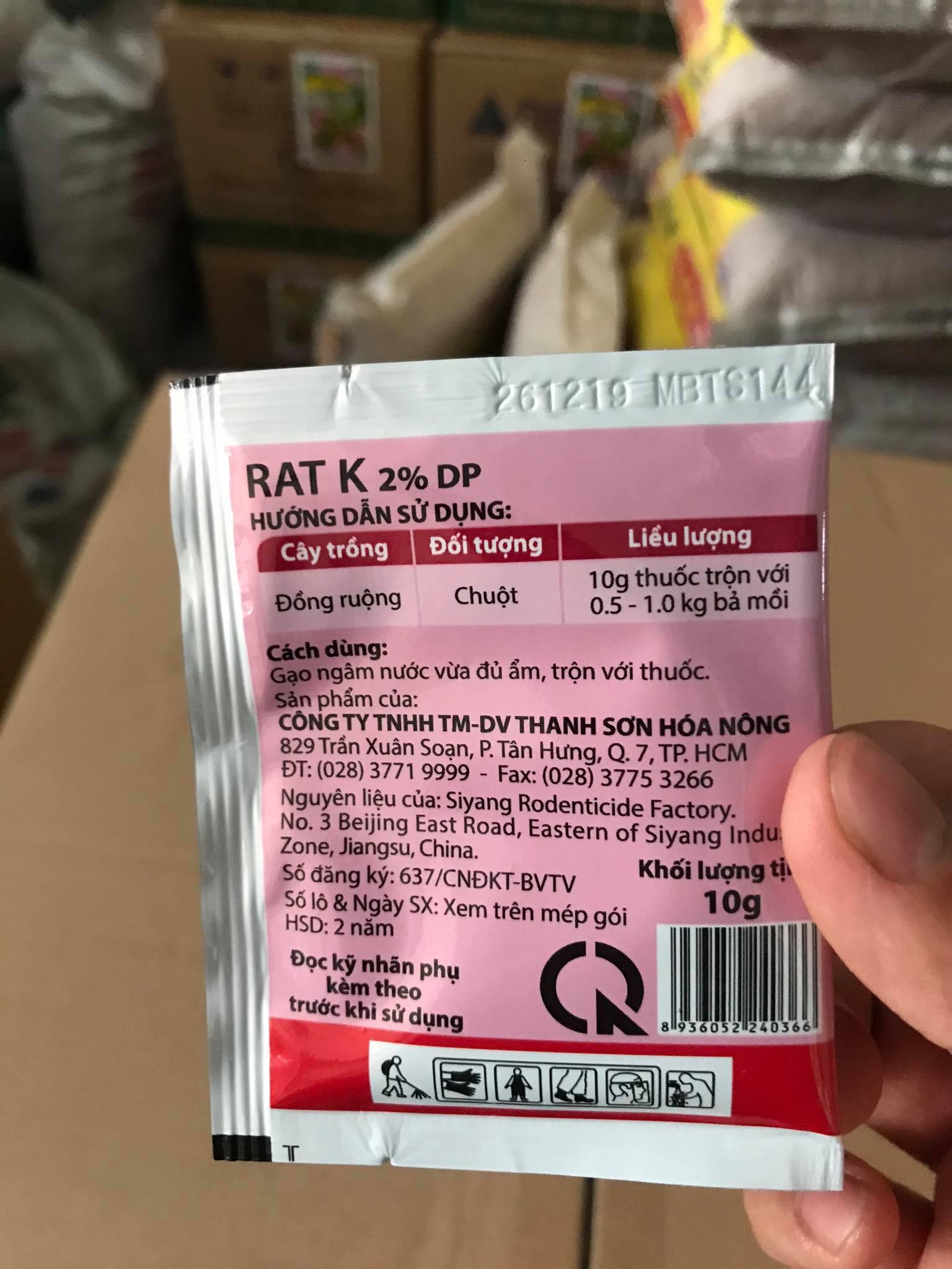 Thuốc trừ chuột RAT K 2% DP (10g)