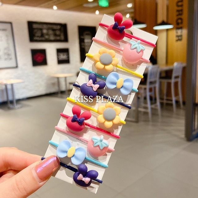 SET 10 DÂY BUỘC TÓC HOA QUẢ HOẠT HÌNH MIX NHIỀU MÀU SHOP KISS PLAZA