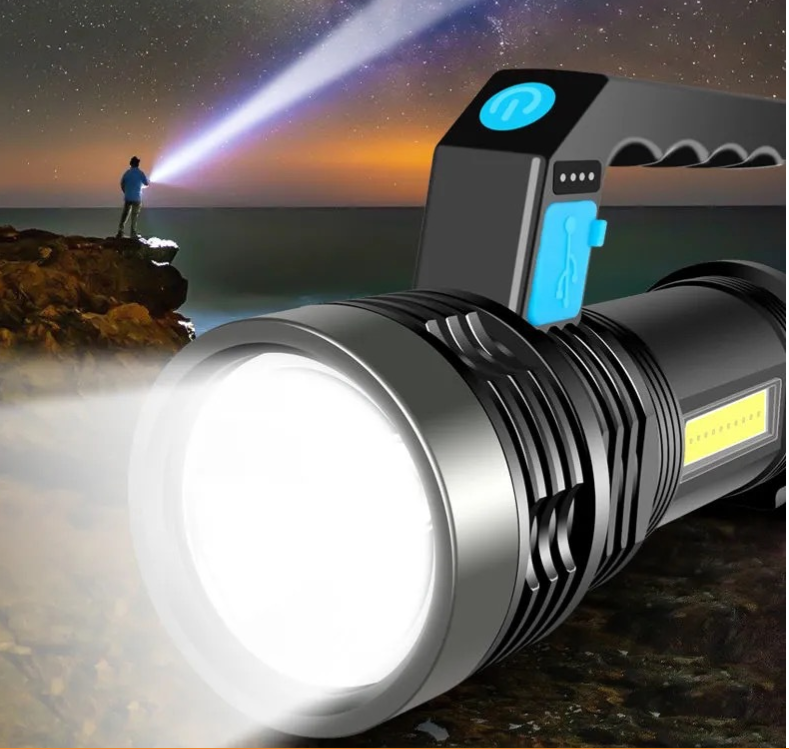 (kèm dây sạc ) Đèn pin sạc Work lights cam tay có 2 chế độ đền pin và đèn cạnh siêu sáng - đèn pin mini - den pin cam tay - đèn bão