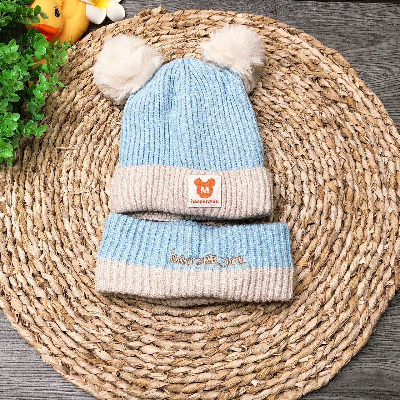 Mũ Len Cho Bé Kèm Khăn Quàng Cổ 6-36 Tháng ( Mã Lót Nỉ)