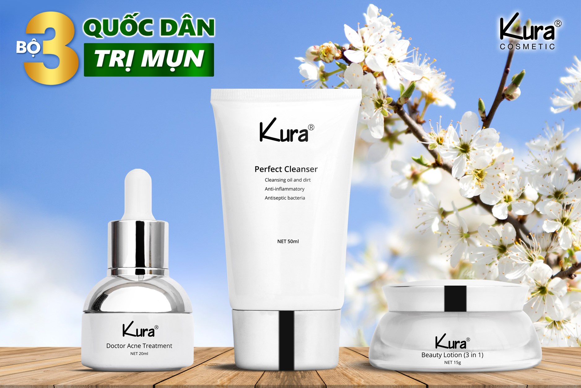 [HCM]Bộ chăm sóc mụn Kura cosmetic