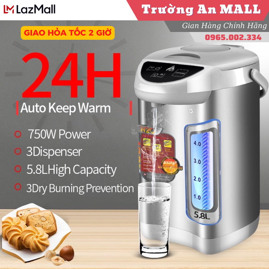 Bình thủy điện, phích đun nước nóng, bình thủy đun nước, bình thủy điện 4 lít, Bình Thủy Điện Đun Nước Nóng 5.8L - Phíc Đun Nước Nóng Công Nghệ Nhật Bản - Bình Đun Nước Siêu Tốc, Tiết kiệm điện