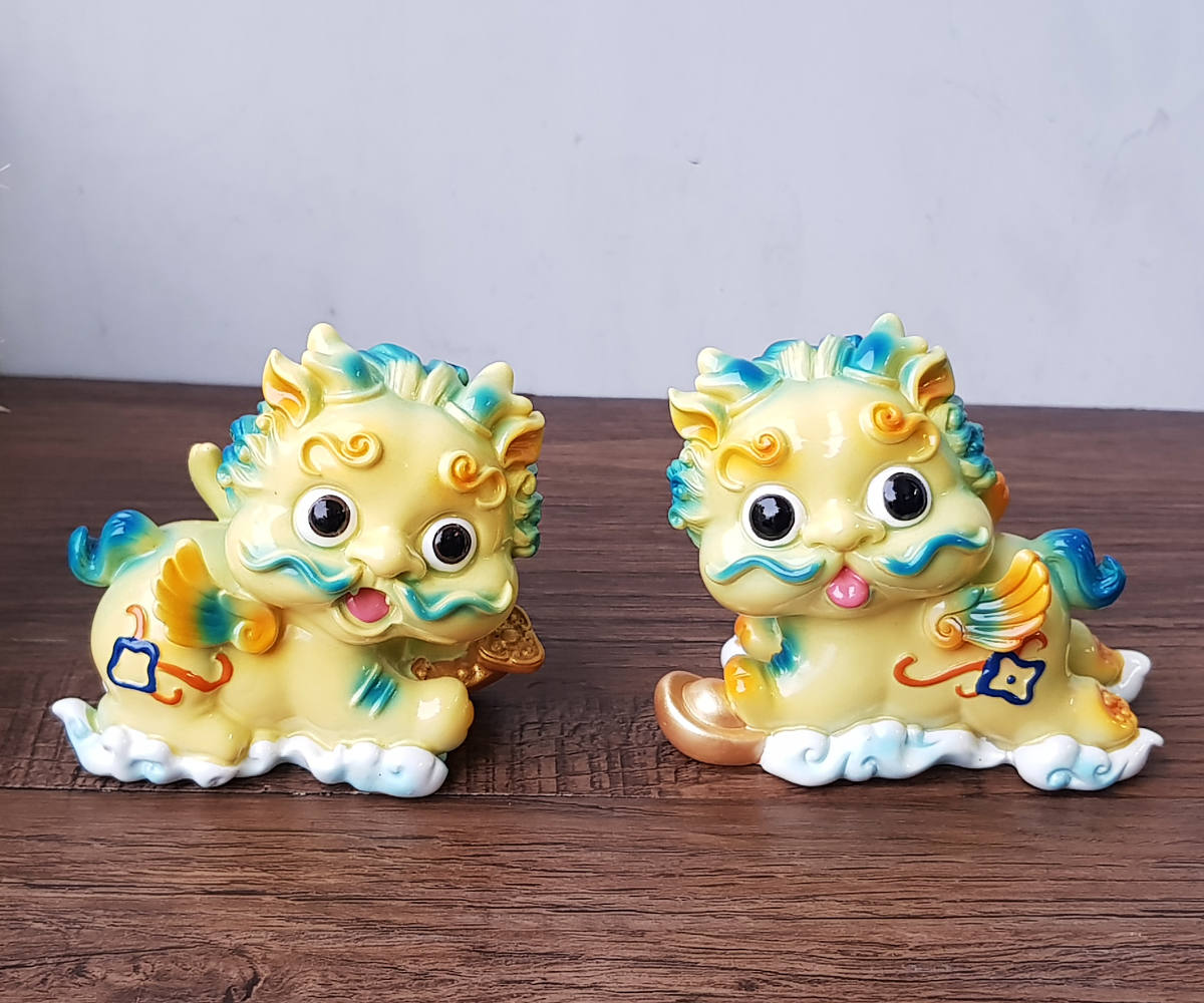 [HCM]Cặp Kỳ Lân sứ size lớn 8x7cm màu vàng