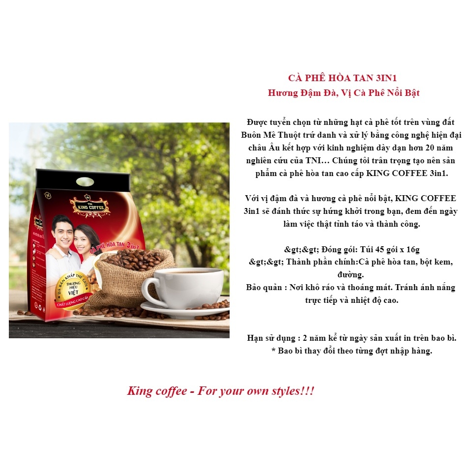 Cà Phê Hòa Tan 3In1 King Coffee - 45 gói * 16g