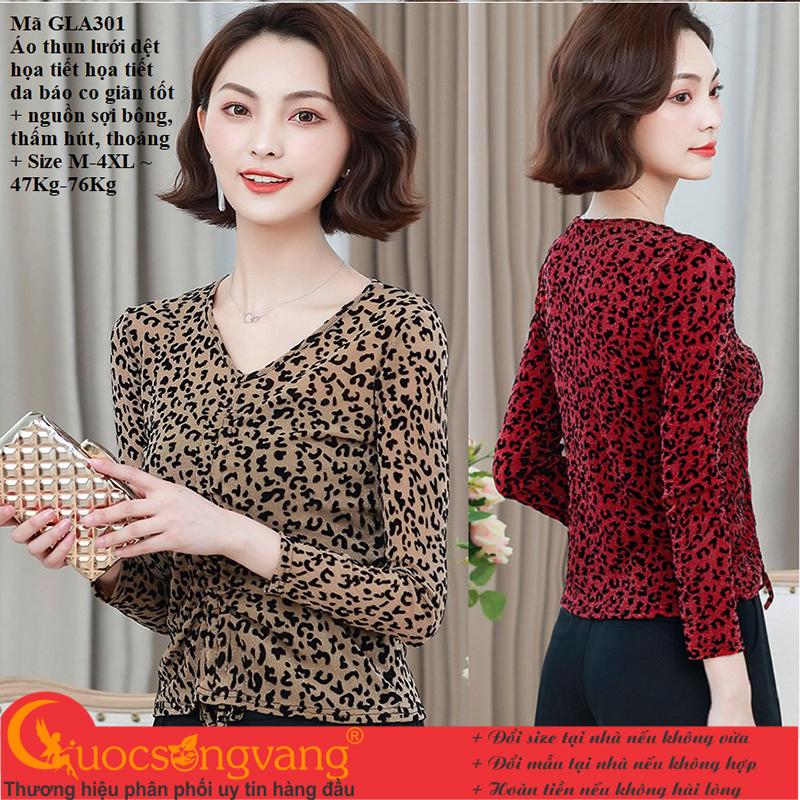Áo thun nữ dệt da báo áo thun lưới co giãn GLA301 Cuocsongvang