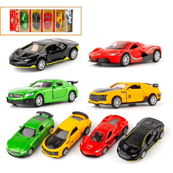 Bộ xe ô tô die cast mini xe bằng hợp kim mô hình tỉ lệ 1:64 xe chạy bằng cót đồ chơi trẻ em