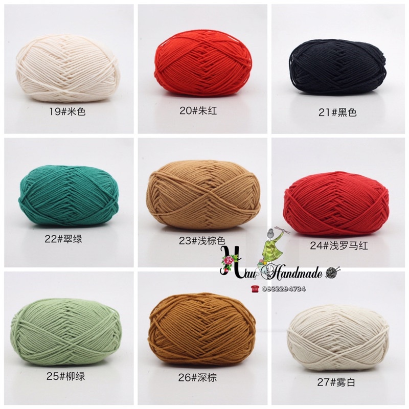 Len milk cotton 50g (Bảng màu 1 từ 01-50)