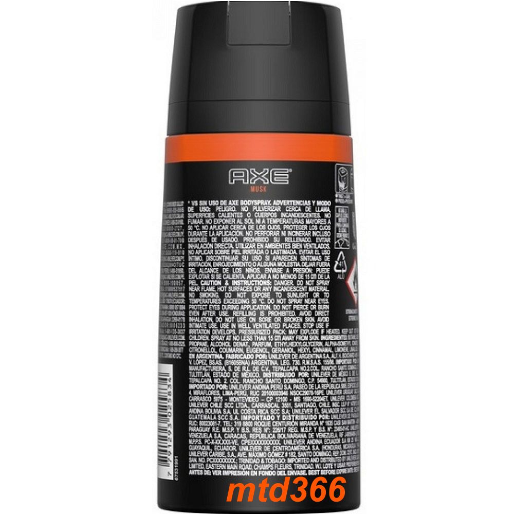 Xịt Khử Mùi Axe 150ml Tiempo Musk