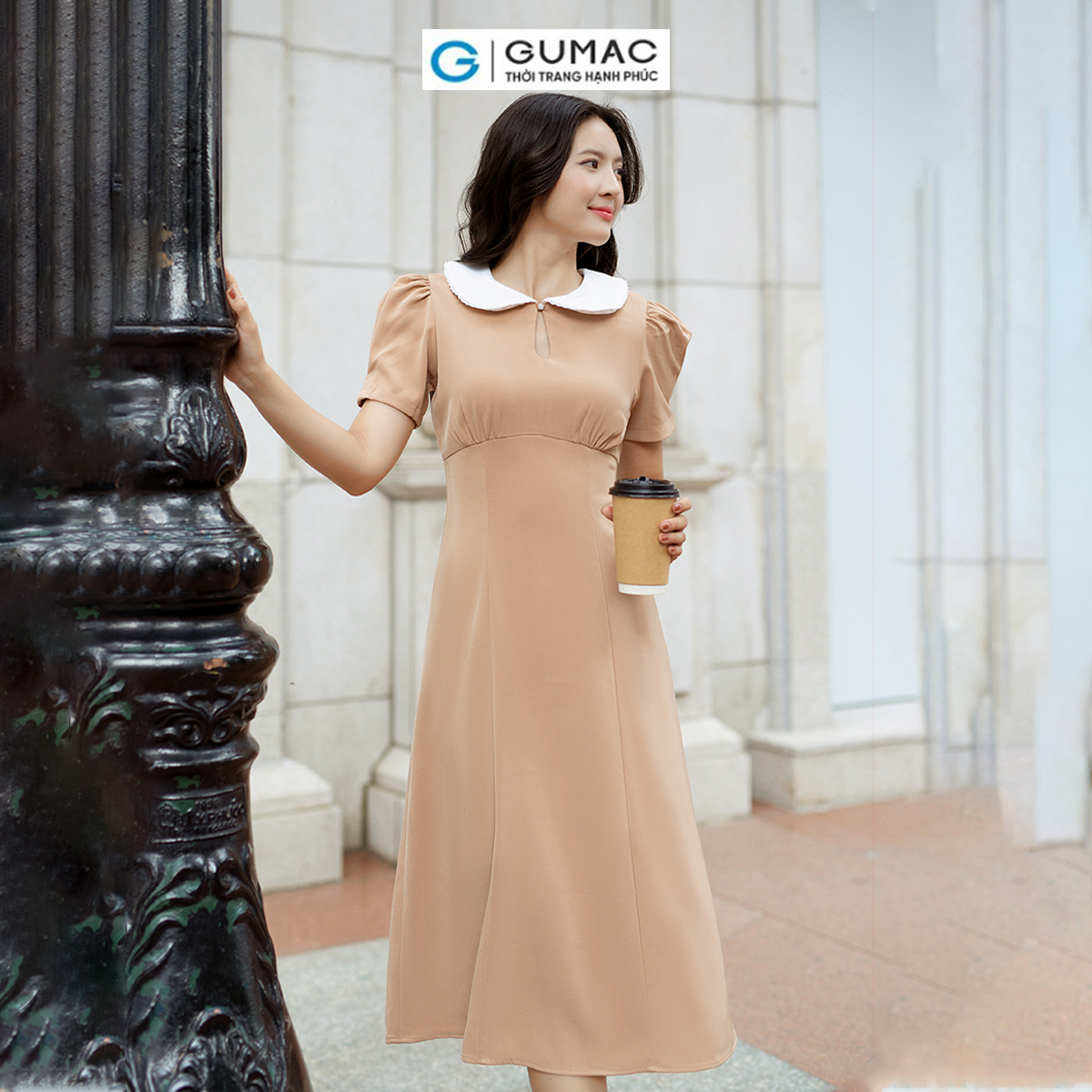 Đầm nữ phối bâu tròn thời trang GUMAC DD06057