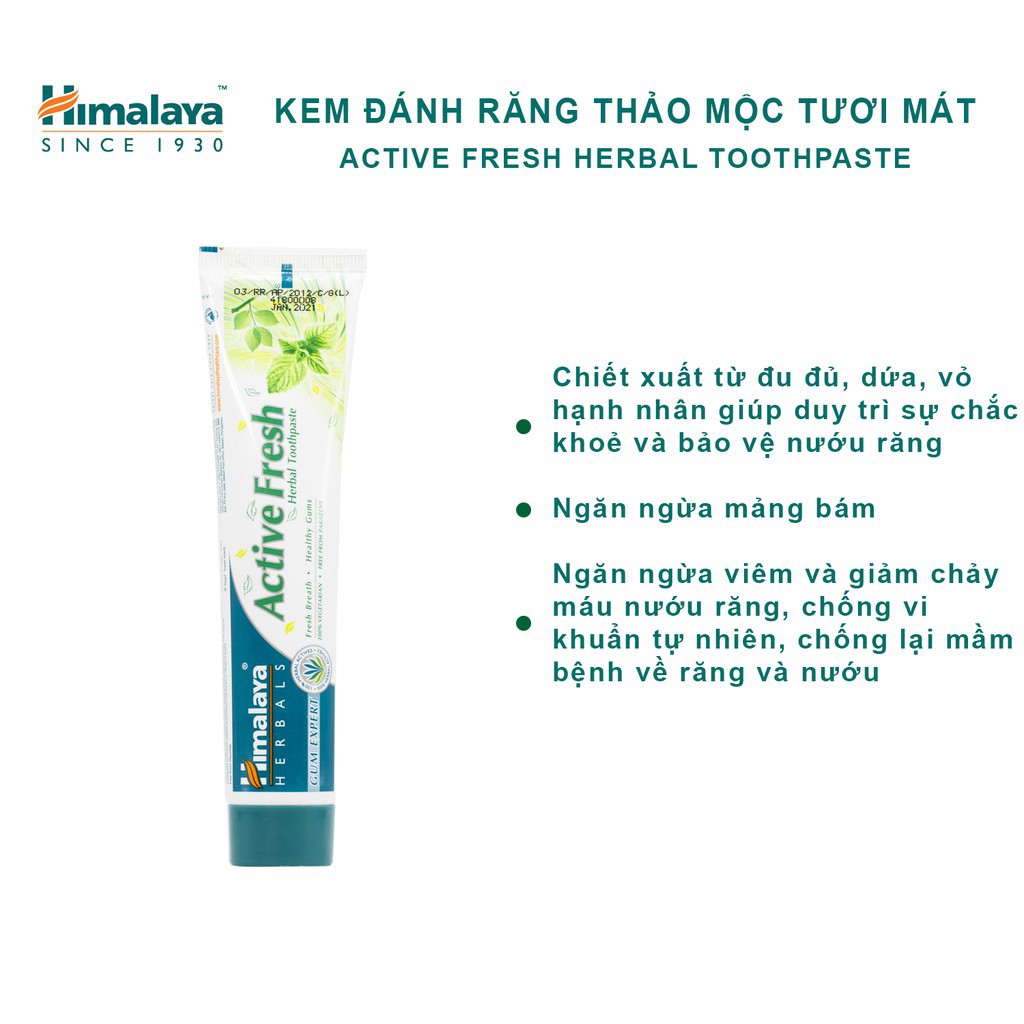 Kem đáng răng Himalaya Thơm miệng bảo vệ răng lợi Active Fresh