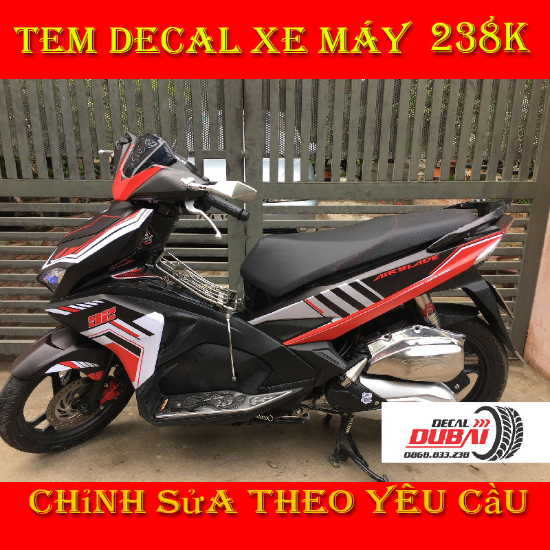 Tem Trùm AirBlade Đen Nhám Đỏ Trắng Thể Thao