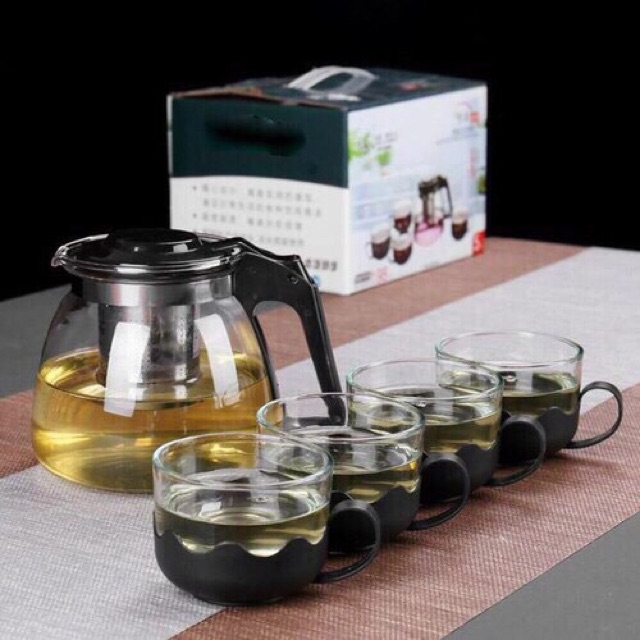Bộ Ấm Pha Trà Có Lưới Lọc Tặng Kèm 4 Ly