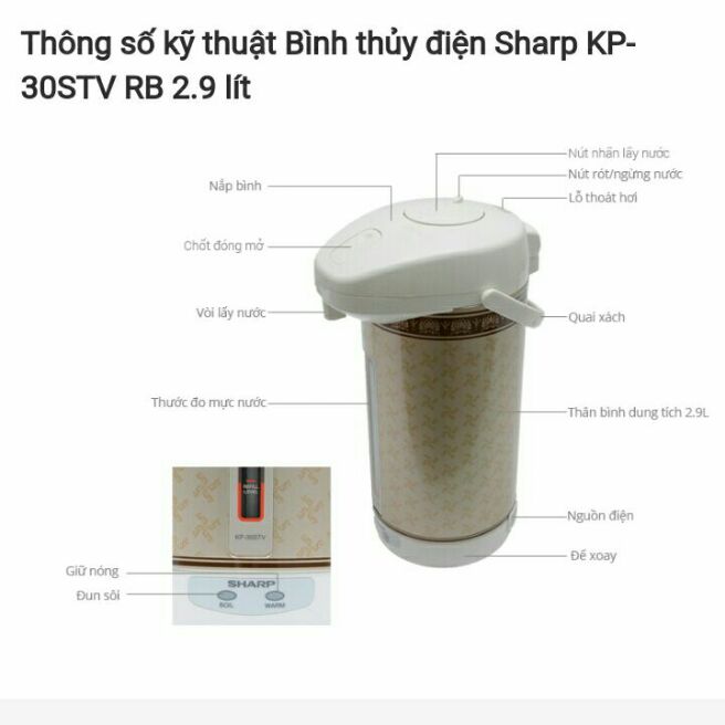 Bình thủy điện Sharp KP-30STV RB 2.9 lít( hàng trưng bày)