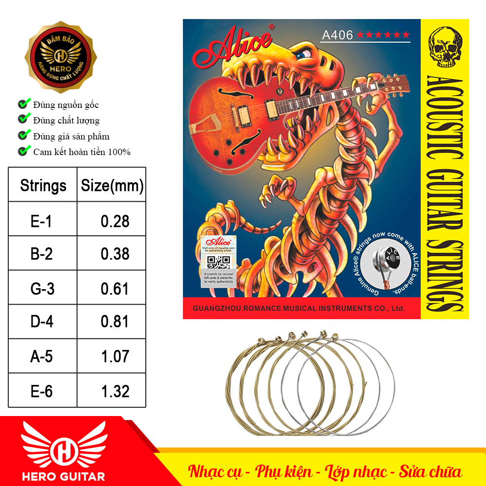 Bộ 6 dây guitar Acoustic Alice 406 - [Chính Hãng]