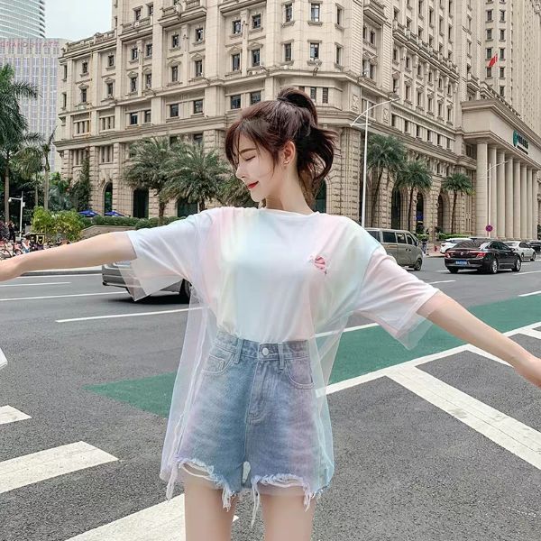 [HCM]Áo kiểu phối lưới rainbow xinh xắn