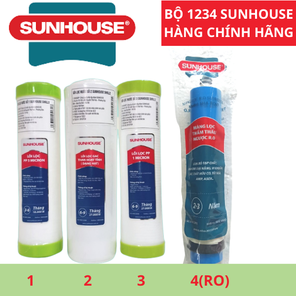 Combo lõi lọc 123 và màng ro sunhouse sản phẩm chính hãng.