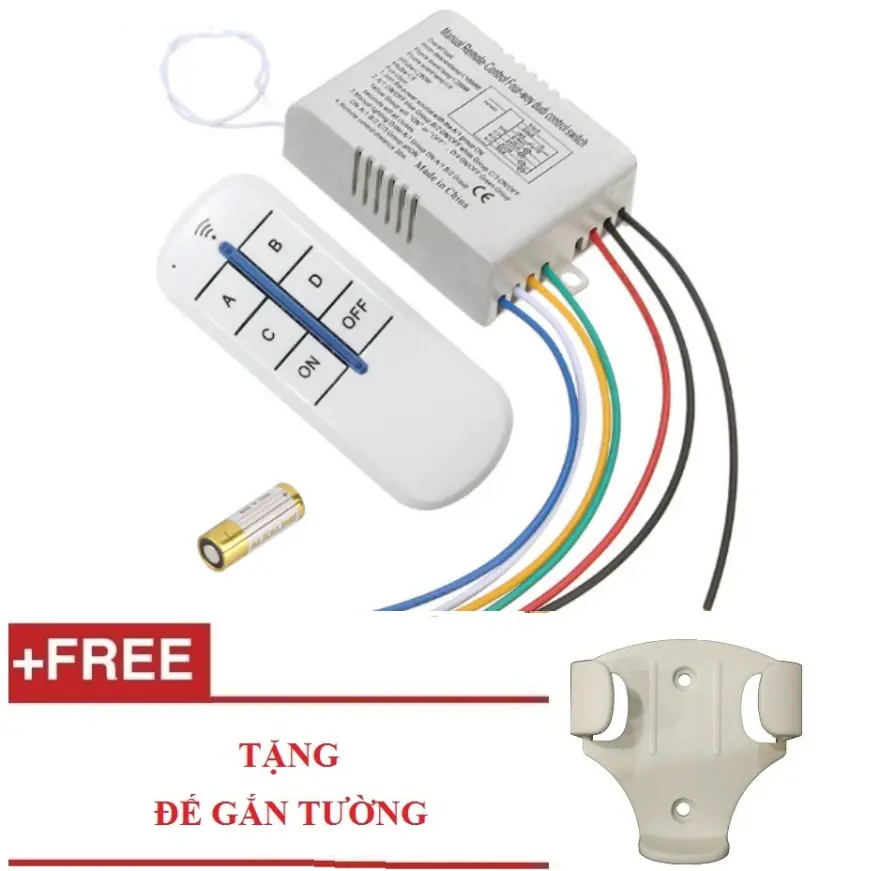 Công tắc điều khiển từ xa RF 4 cổng sử dụng sóng RF 315Mhz xuyên tường công tắc điện (Tặng đế + Pin Điện Hà Nội)