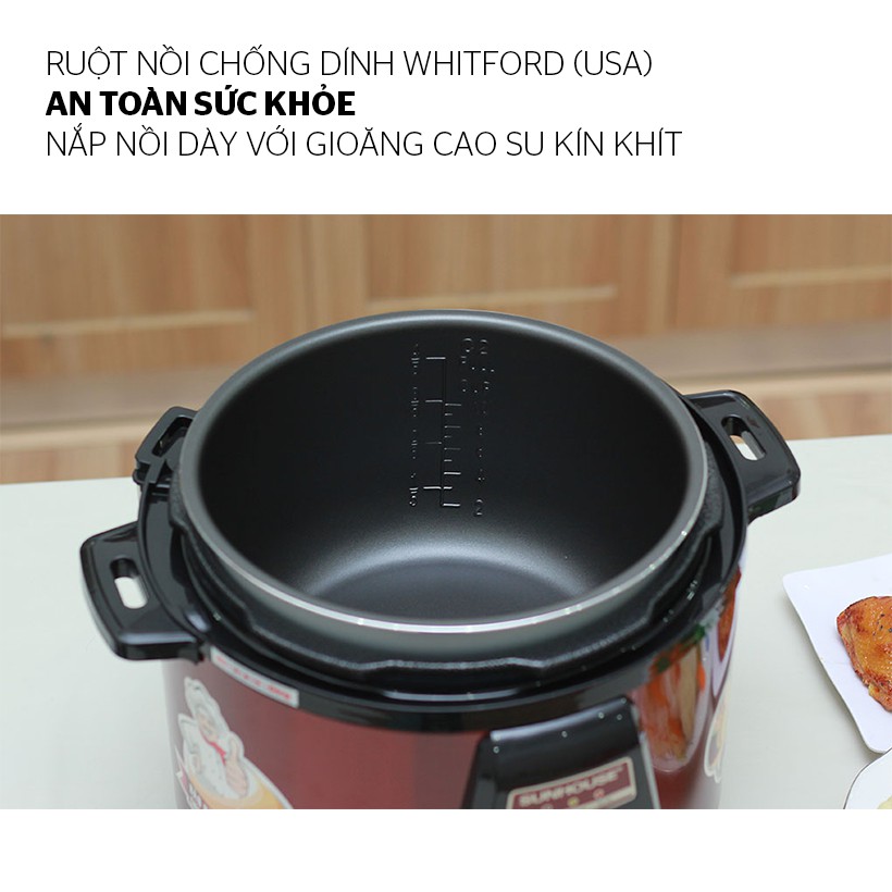 [Mã ELMALLCOIN hoàn 5% xu đơn 500K] Nồi áp suất điện đa năng SUNHOUSE SHD1552đỏ