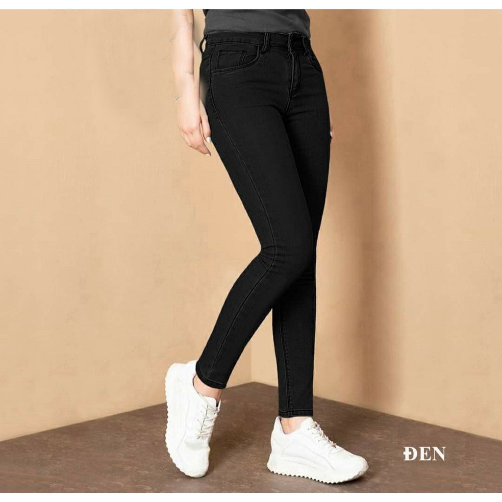 Quần jeans nữ trơn cotton 100% co giãn 4 chiều cạp cao tôn dáng-tns-mã 54