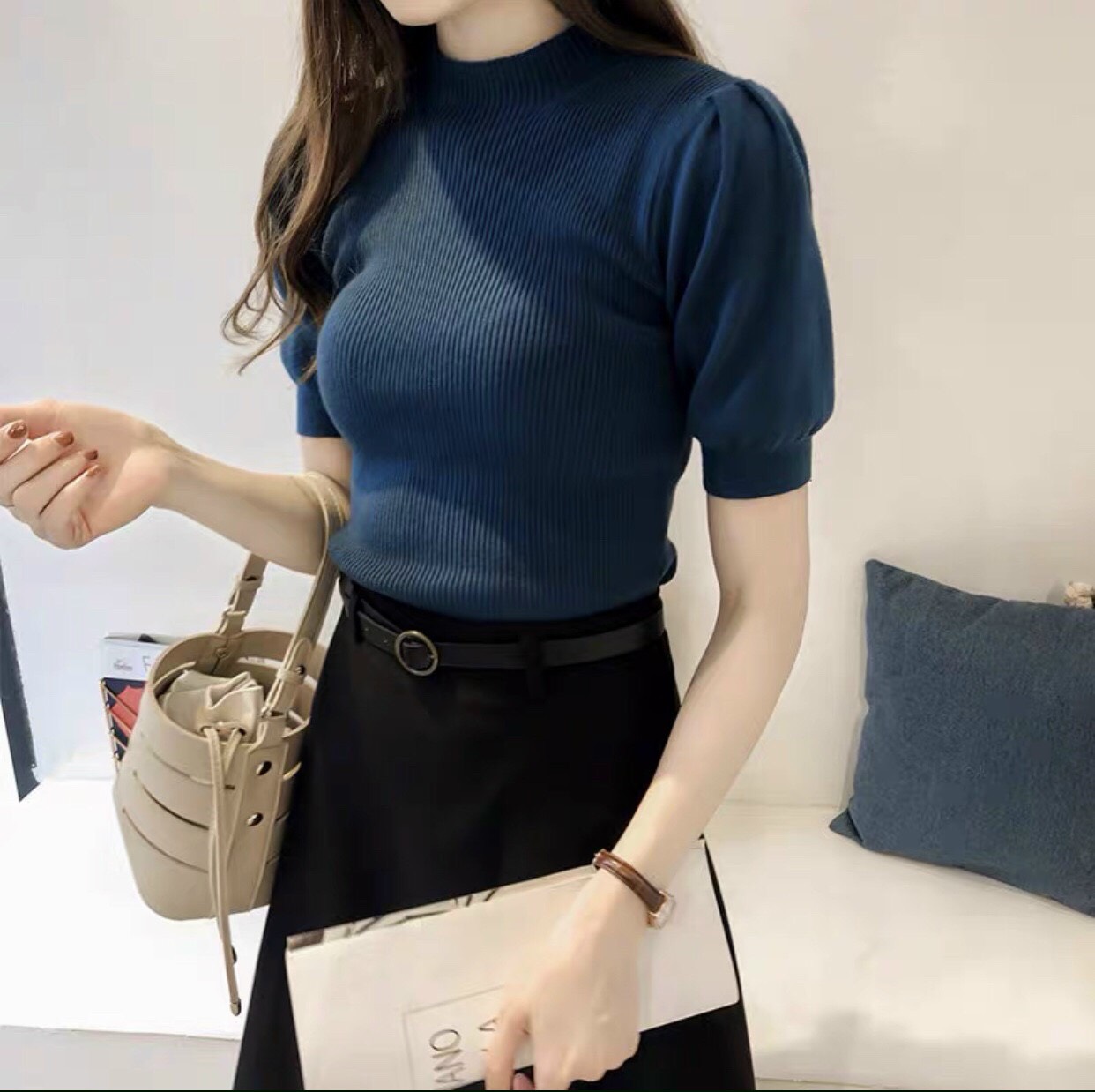 Áo len mịn tay bồng cổ 3p
