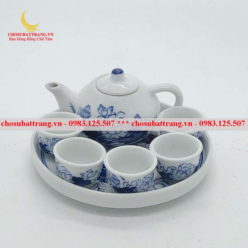 Bộ ấm chén thờ men xanh lam - 5 chén