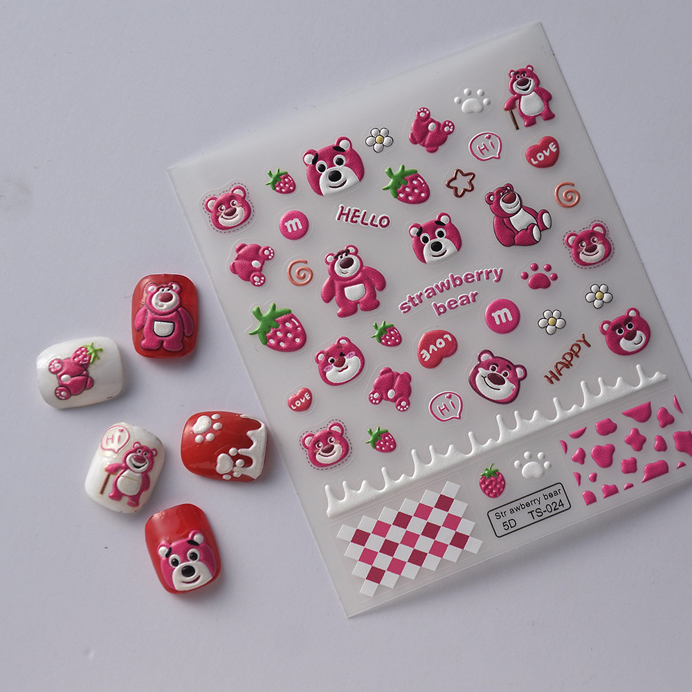 Sticker Lụa Nổi 5D | Gấu Dâu Lotso | Hình Dán Móng Tay