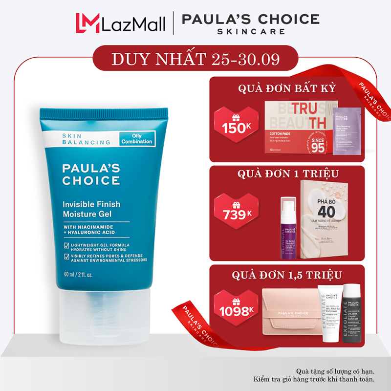 Kem dưỡng ẩm ban đêm dạng gel Kiểm soát tiết dầu cho da thoáng mịn Paula’s Choice Skin Balancing Invisible Finish Moisture Gel 60ml 3400