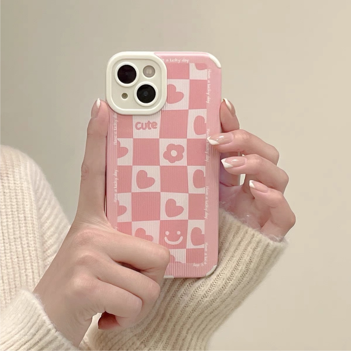 Ốp Lưng Da Sọc Nổi Bảo Vệ Camera Have a Lucky Day