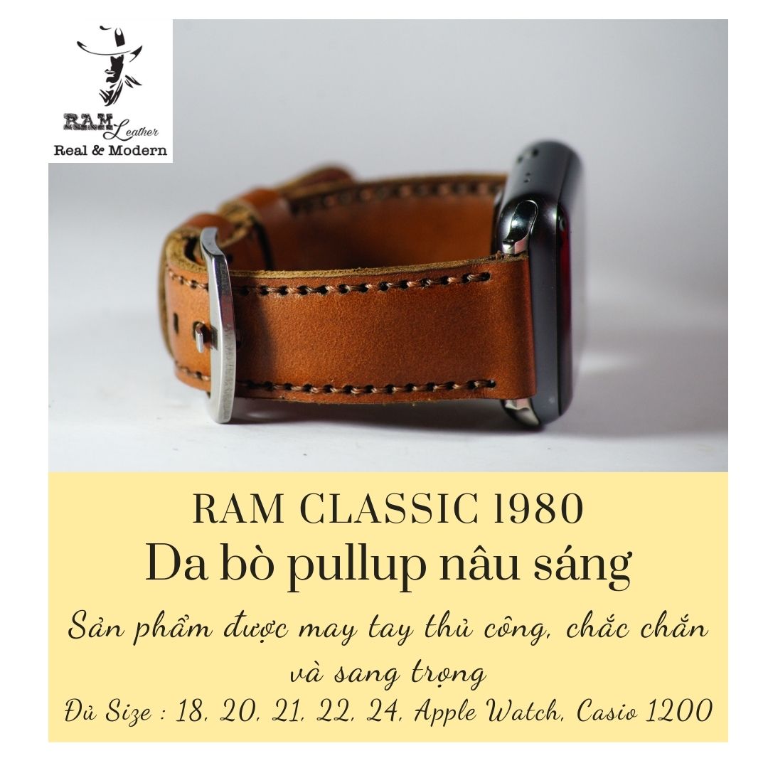 Dây đồng hồ siêu bền da bò handmade - ram classic 1980 nâu sáng