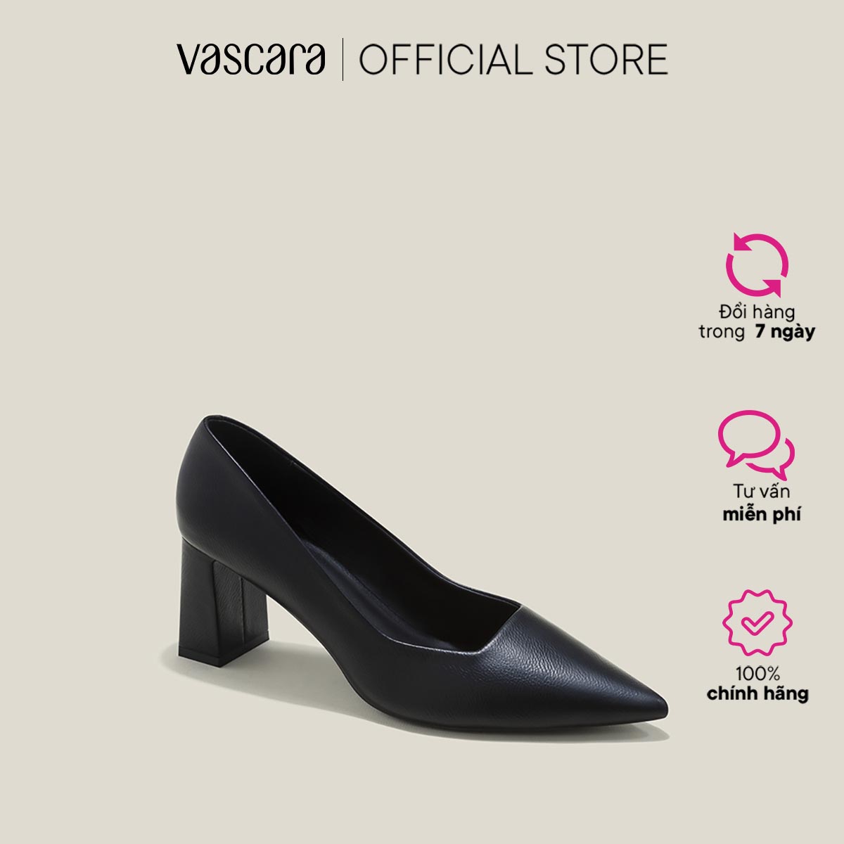 Vascara giày bít mũi nhọn gót trụ - bmn 0616