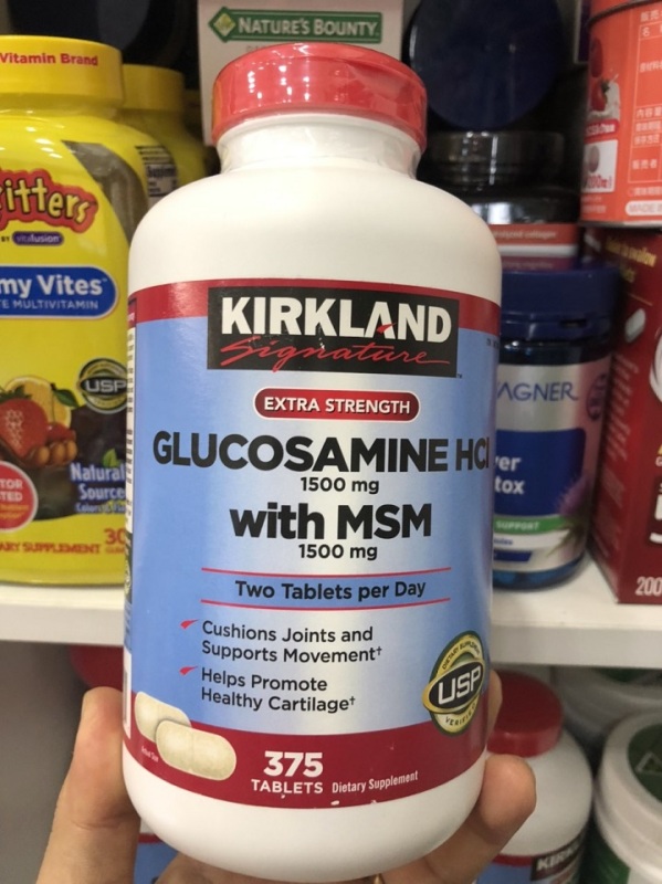 Glucosamine Kirkland bổ xương khớp 1500mg hộp 375 viên của Mỹ. Có Bill mua hàng từ Mỹ
