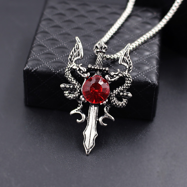 Vòng Cổ  Nam Kiếm  Rồng  Khảm Ngọc Thời Trang Âu Mỹ DCKIEMRUBBY07