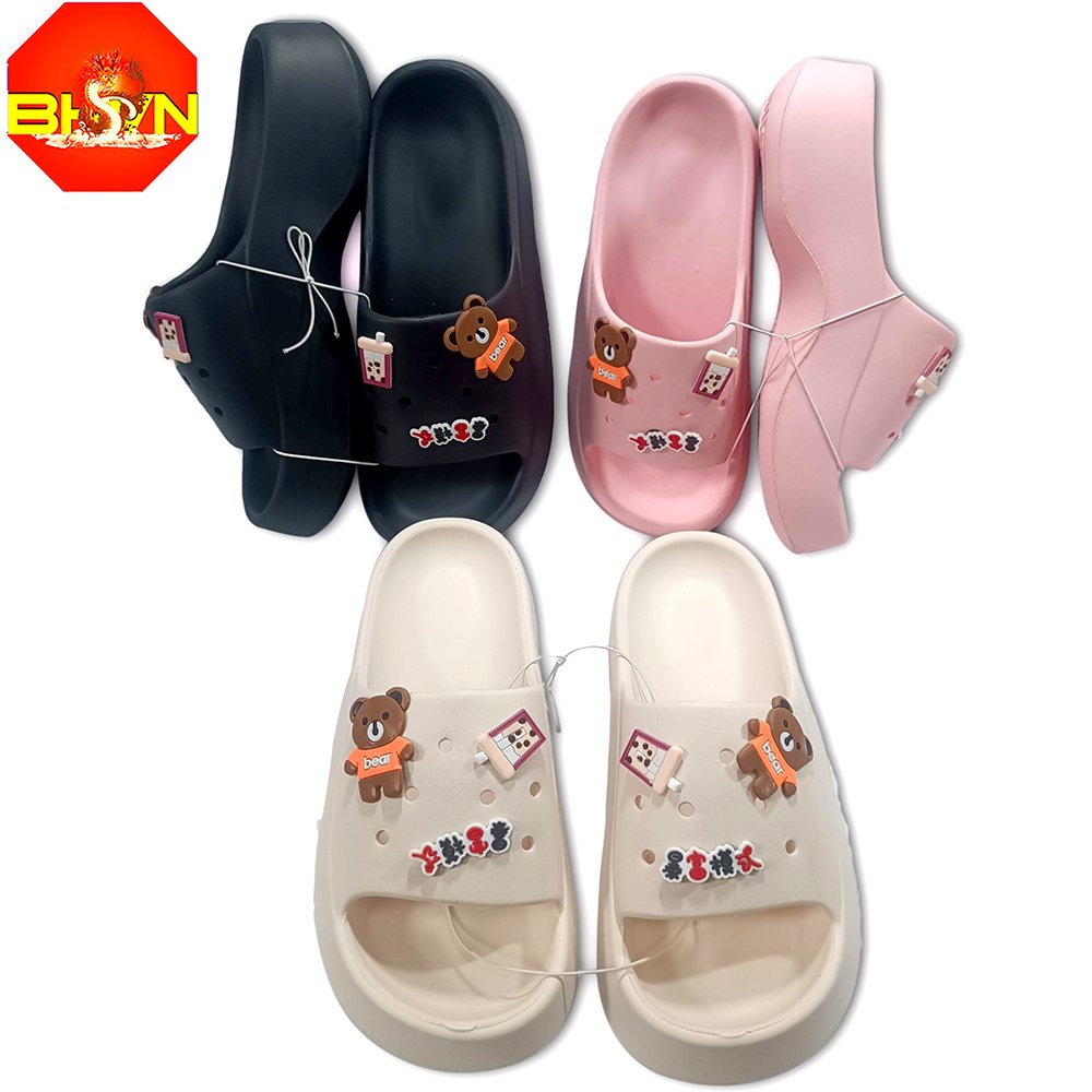 Dép bánh mì nữ sticker đế cao 5cm cute