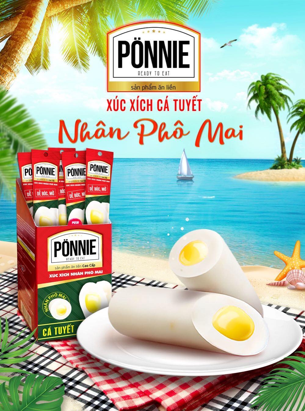 [COMBO 6 CÂY] Ponnie Xúc Xích Cá Tuyết Phô Mai 45gr