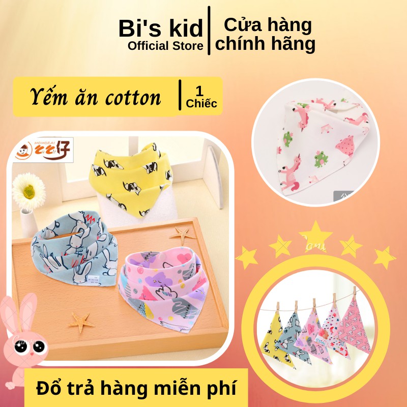 set 10 Yếm tam giác cotton thấm hút mồ hôi ấm áp cho bé có 2 nấc khuy bấm