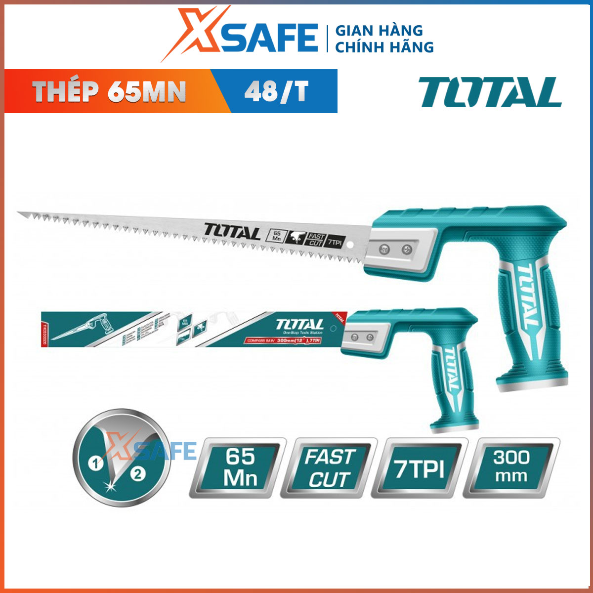 Hand saw the compa total THCS30026 design sharp tip, saw straight material SK5 premium for durability, good heat resistance, step teeth 7tpi with sharp high distribution genuine xsafe