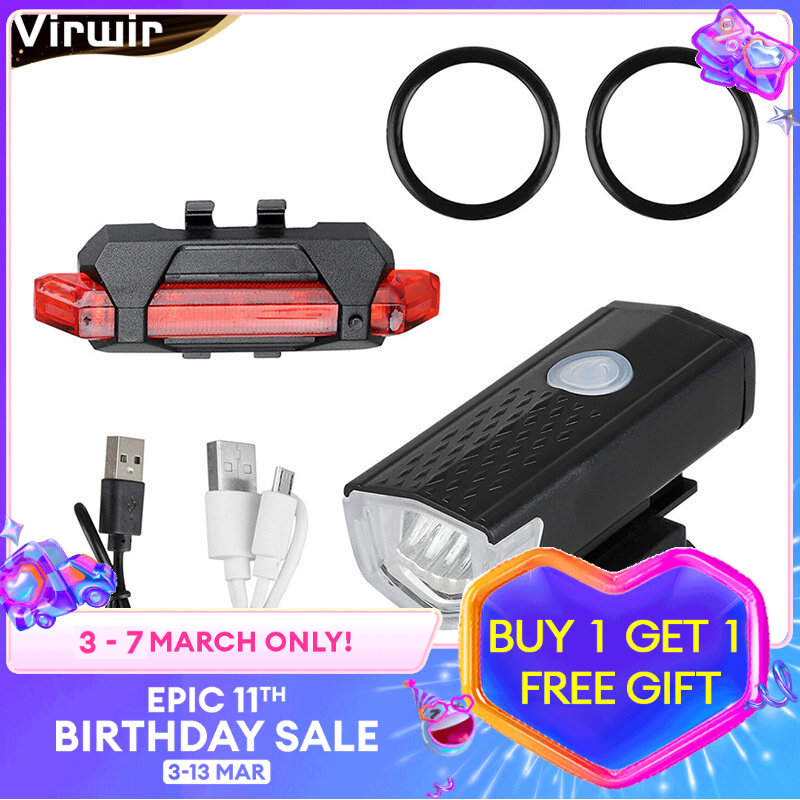 [In Stock] Virwir Bicycle light usb Taillight 5 LED USB Rechargeable tail light COB highlight lamp bead mountain bike tail light bicycle warning light equipment