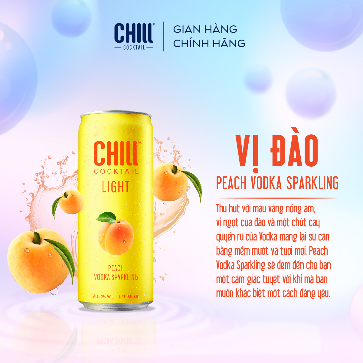 Thùng 24 lon Chill Cocktail vị Đào 330ml/lon (độ cồn 3%)