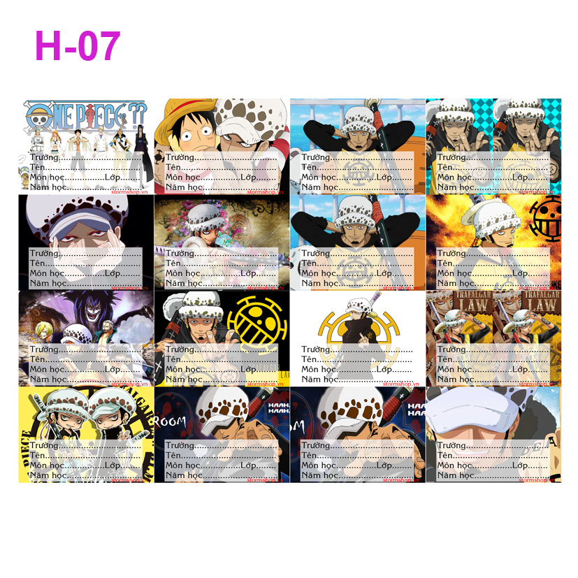 Nhãn vở One Piece - nhãn dán One Piece (set 16 nhãn vở )