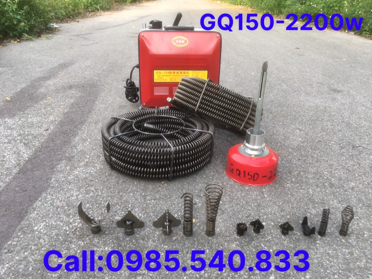 Máy thông tắc gq150-2200w ( phụ kiện gồm: 15m dây 16, 14m dây 22, 1 quả lu phi 8, đầu thông phi 16,22,...)