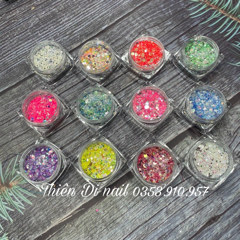 Set kim tuyến - nhũ vẩy cá 3d - set bạc nhún trang trí móng dành cho tiệm nail thiên di nail