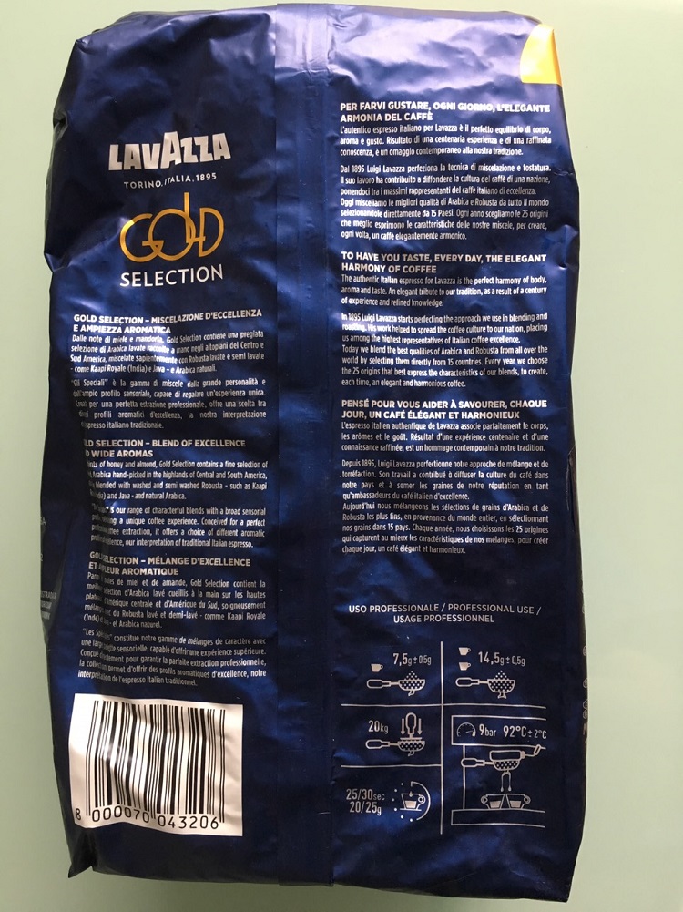 Cà phê hạt đã rang Lavazza  Gold Selection 1000g
