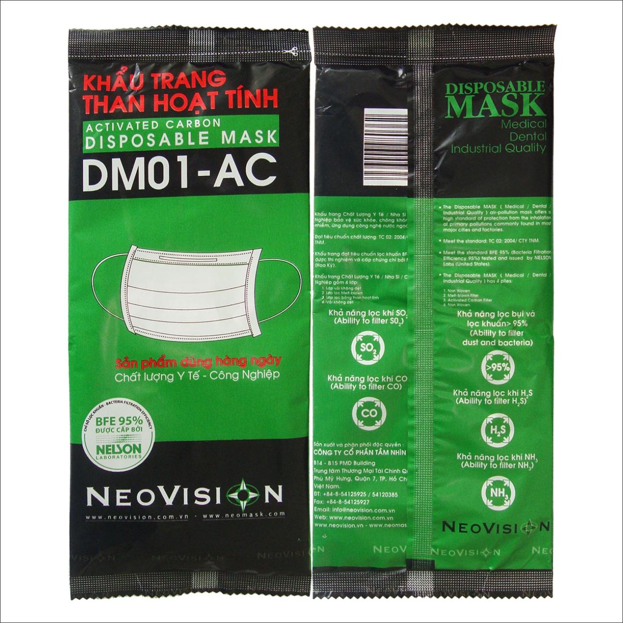 Bộ 5 cái khẩu trang hoạt tính neomask dm01ac 4 lớp