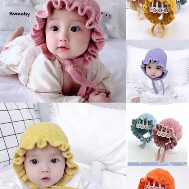 Mũ Len Bèo Siêu Ấm Siêu Xinh Cho Bé Gái