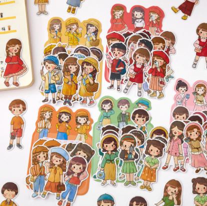 Sticker cute nhân vật chibi chàng trai, cô gái