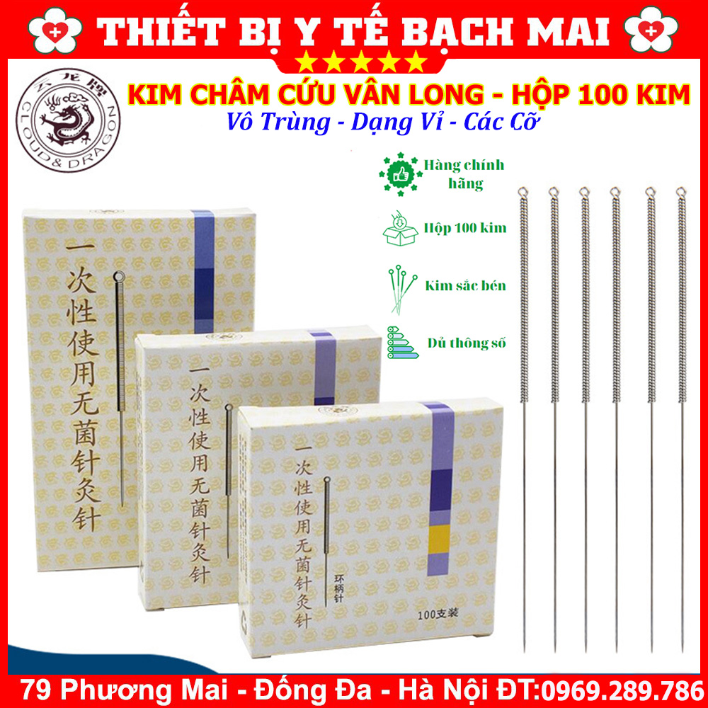 Kim châm cứu vân long - kim châm cứu vô trùng dạng vỉ các cỡ - hộp 100 kim