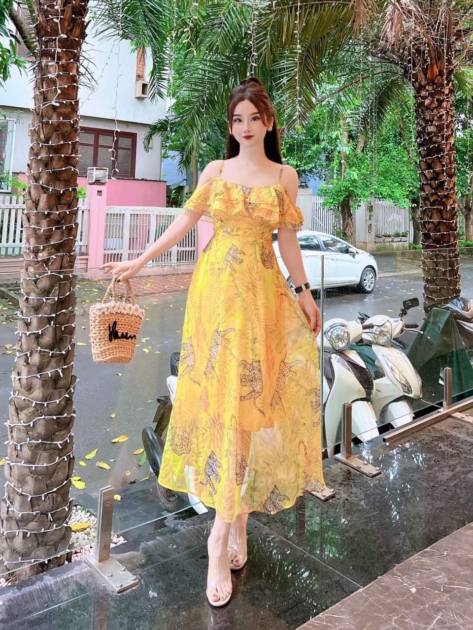 Đầm voan hoa 3d xinh mẫu mới hàng thiết kế ld22