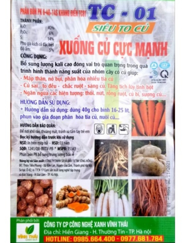 Phân bón Siêu to củ, xuống củ cực mạnh, củ sai, to đều, nặng ký